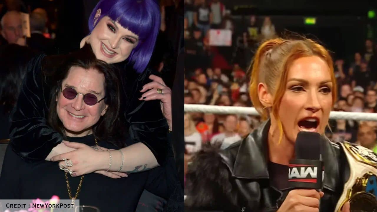 Becky Lynch speaking on WWE Monday Night Raw in Birmingham before making controversial Ozzy Osbourne joke.