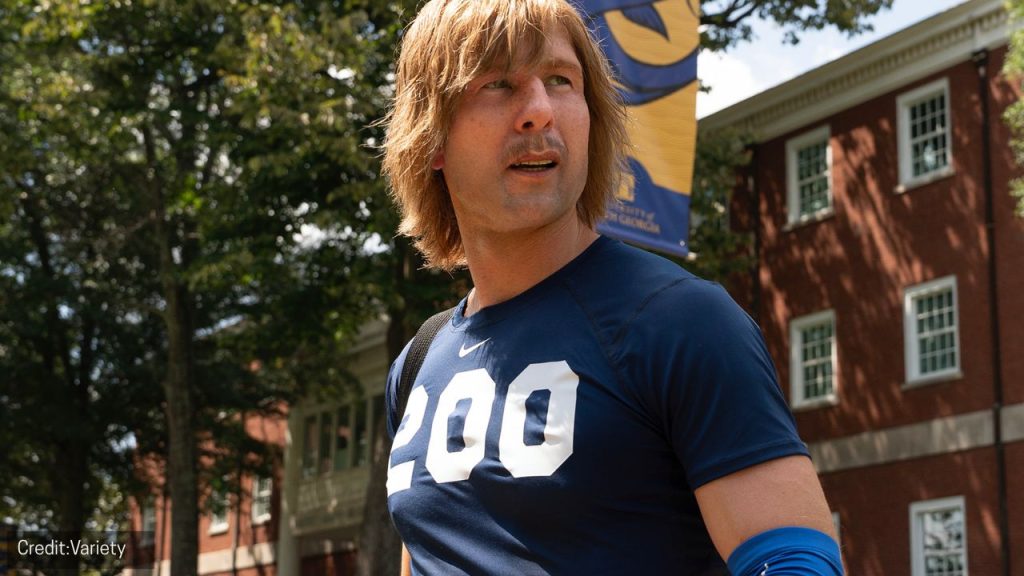 Glen Powell in disguise as Chad Powers from Hulu’s upcoming comedy series. Source:
