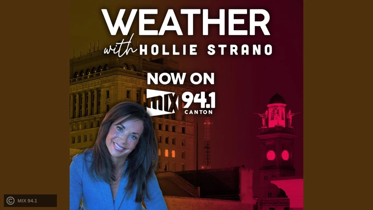Mix 94.1 promotional image featuring Hollie Strano’s weather role and radio presence in 2025