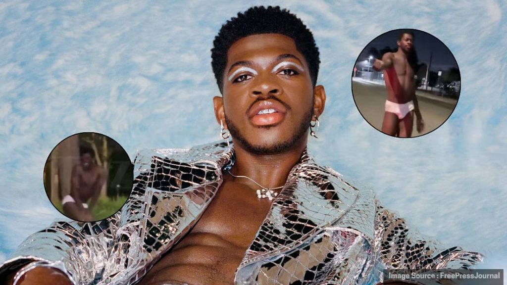 Lil Nas X walking on Ventura Boulevard wearing cowboy boots and underwear before police arrest in Los Angeles