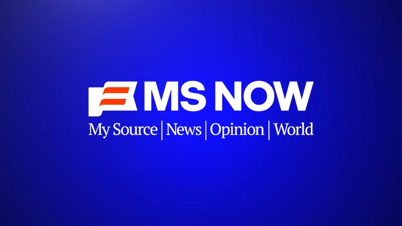 Preview of the new “MS NOW” logo—no peacock, just bold identity with tagline.