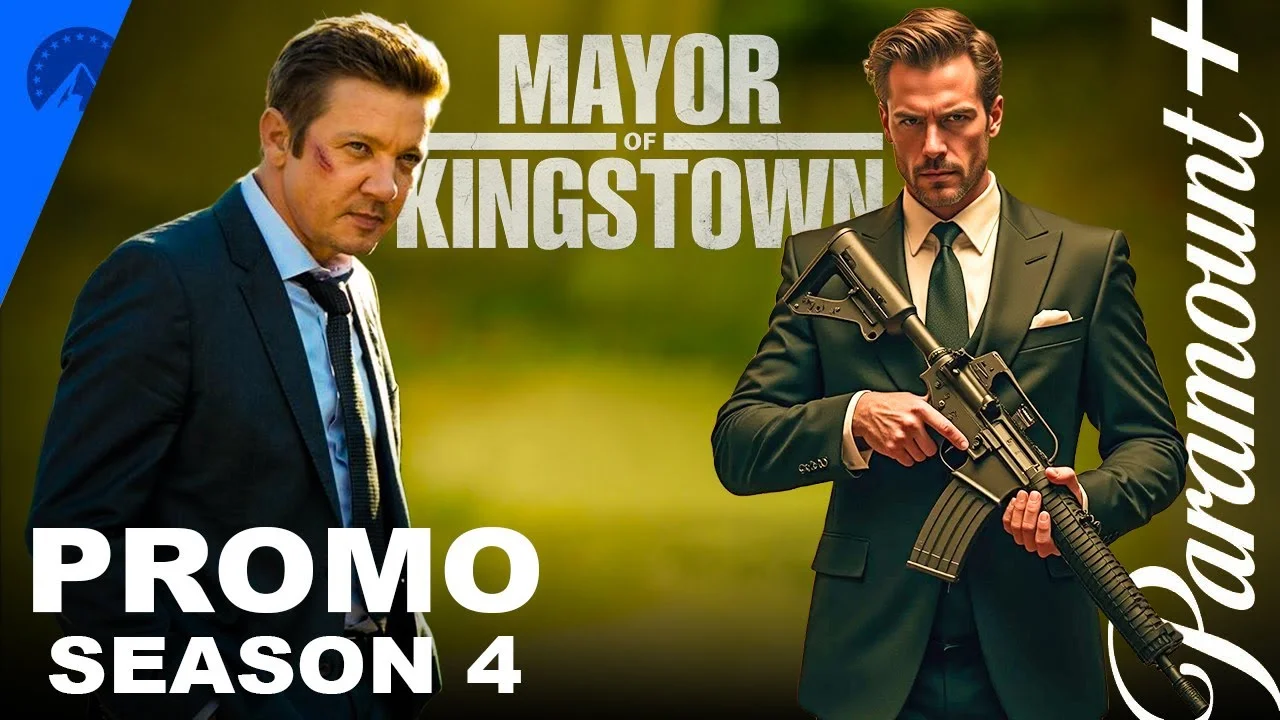 Jeremy Renner as Mike McLusky with intense expression from Season 4 teaser poster.