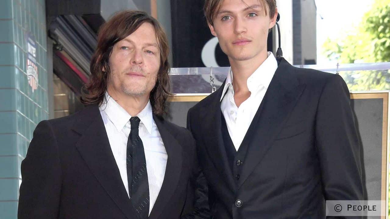 Norman Reedus poses with his son Mingus Lucien Reedus at his Hollywood Walk of Fame star ceremony.