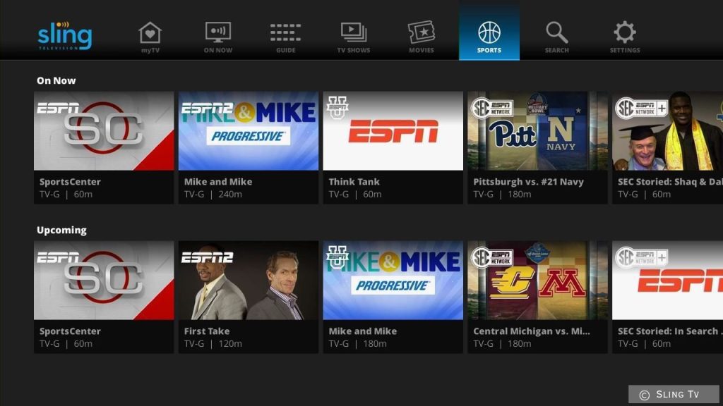 Live sports event streaming in 4K quality on Sling TV via FS1 channel, showing clear and detailed broadcast.