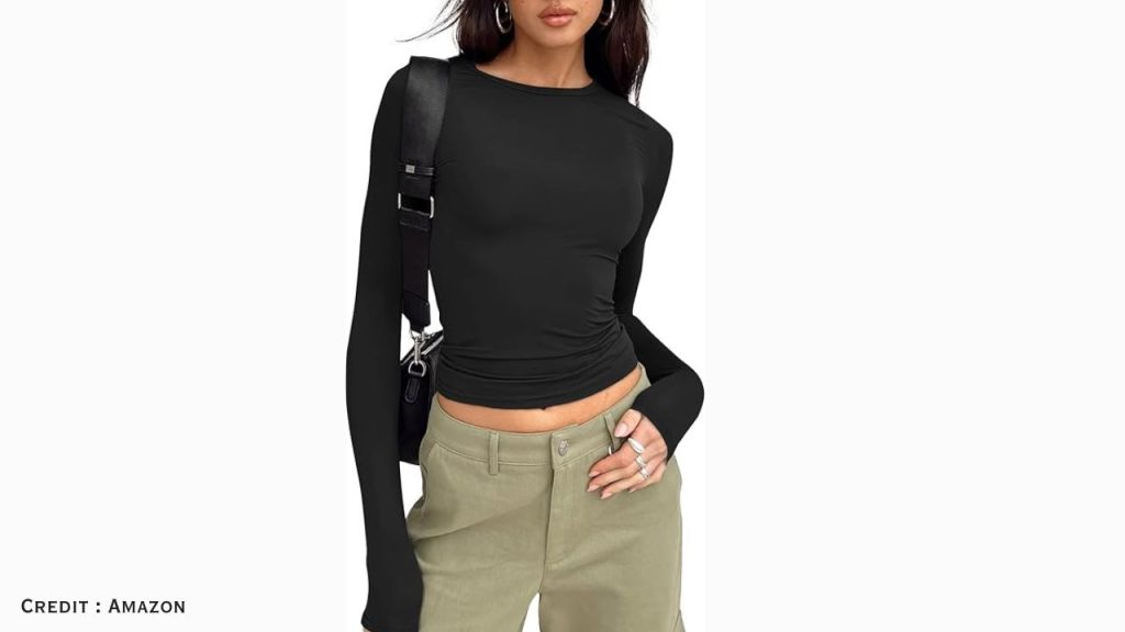Close-up view of fabric texture and stitching of Trendy Queen crop top