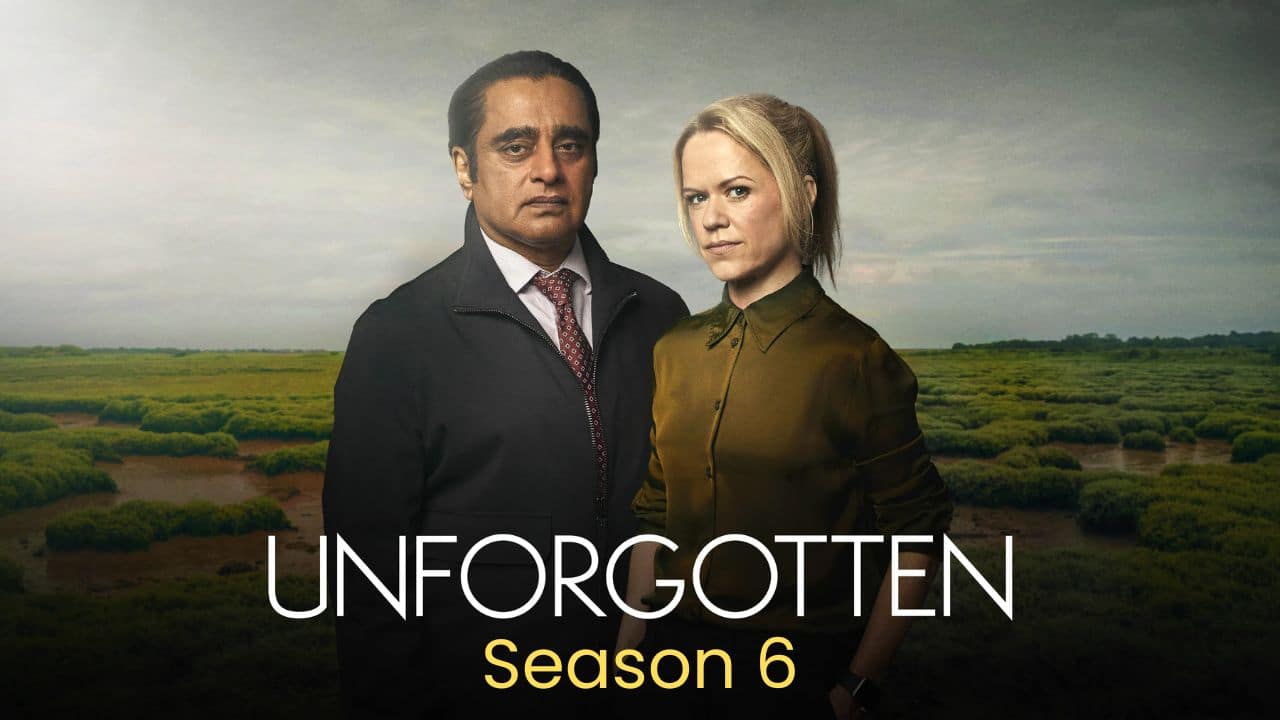 Unforgotten Season 6 detectives Sunny Khan and Jess James working on a murder case in Whitney Marsh.