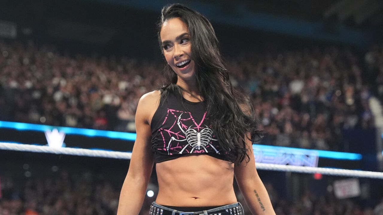 AJ Lee making her surprise entrance at WWE SmackDown 2025 return