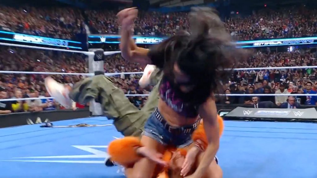 AJ Lee stares down Becky Lynch during shocking SmackDown comeback