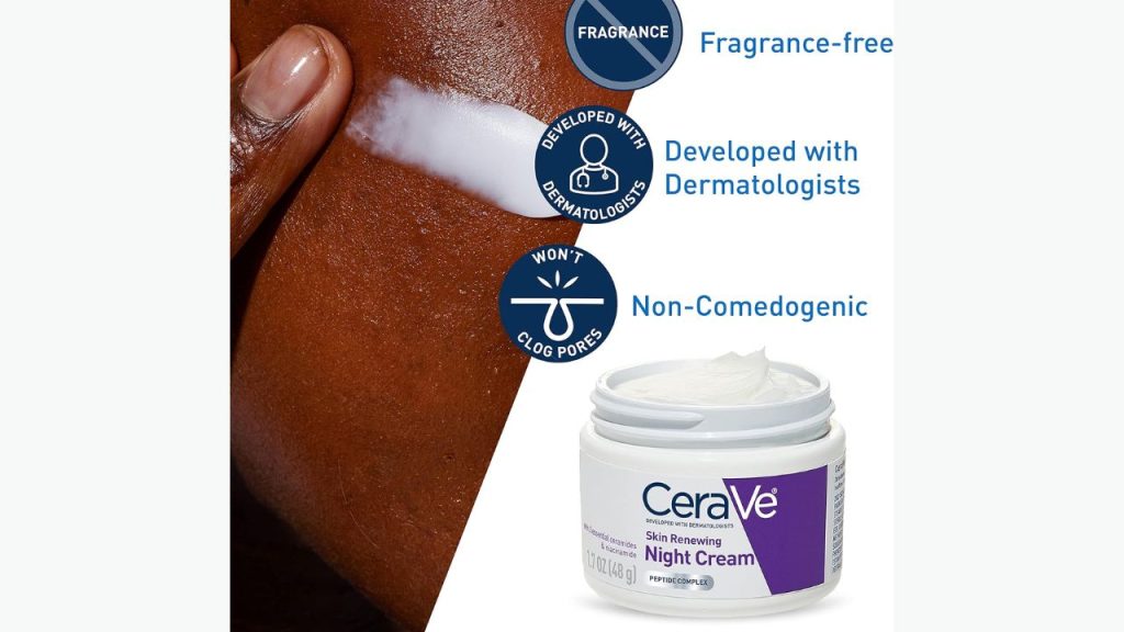 Key ingredients of CeraVe Night Cream including ceramides, hyaluronic acid, and niacinamide