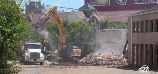 Construction crew tearing down the Burt Reynolds Complex at FSU.