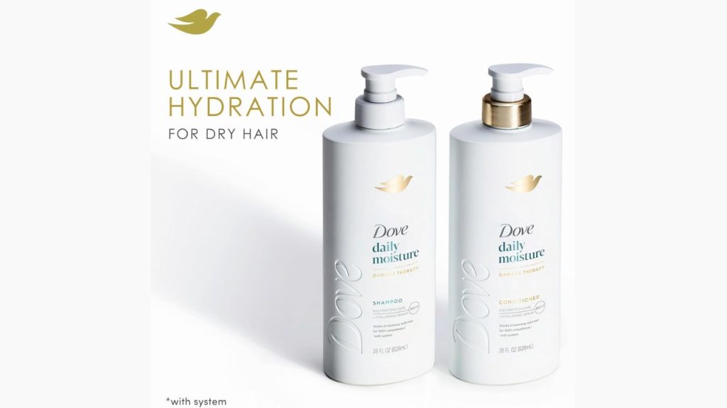 Hair before and after using Dove Damage Therapy Shampoo