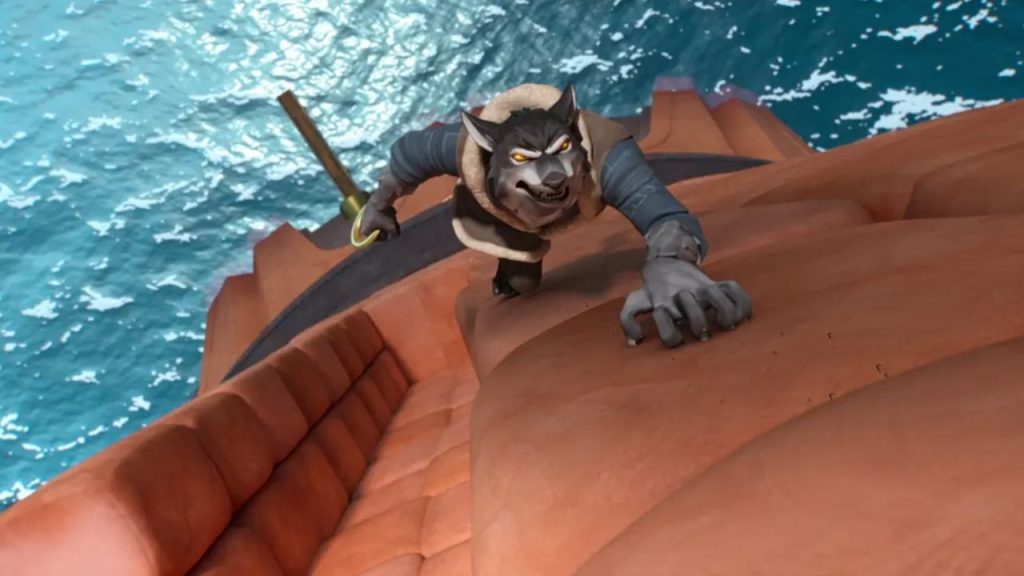 Drew Ferran transforming into the Wolf King during an intense battle scene