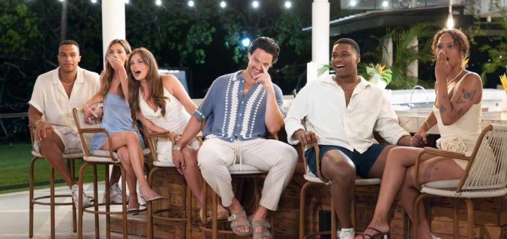 Final contestants including Jess, Spencer, Alexe, and Andrew seated together during the final rose ceremony of Bachelor in Paradise.