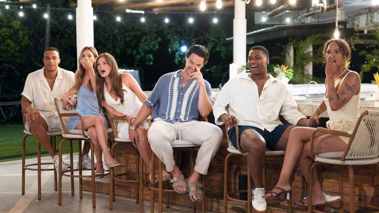 Final contestants including Jess, Spencer, Alexe, and Andrew seated together during the final rose ceremony of Bachelor in Paradise.