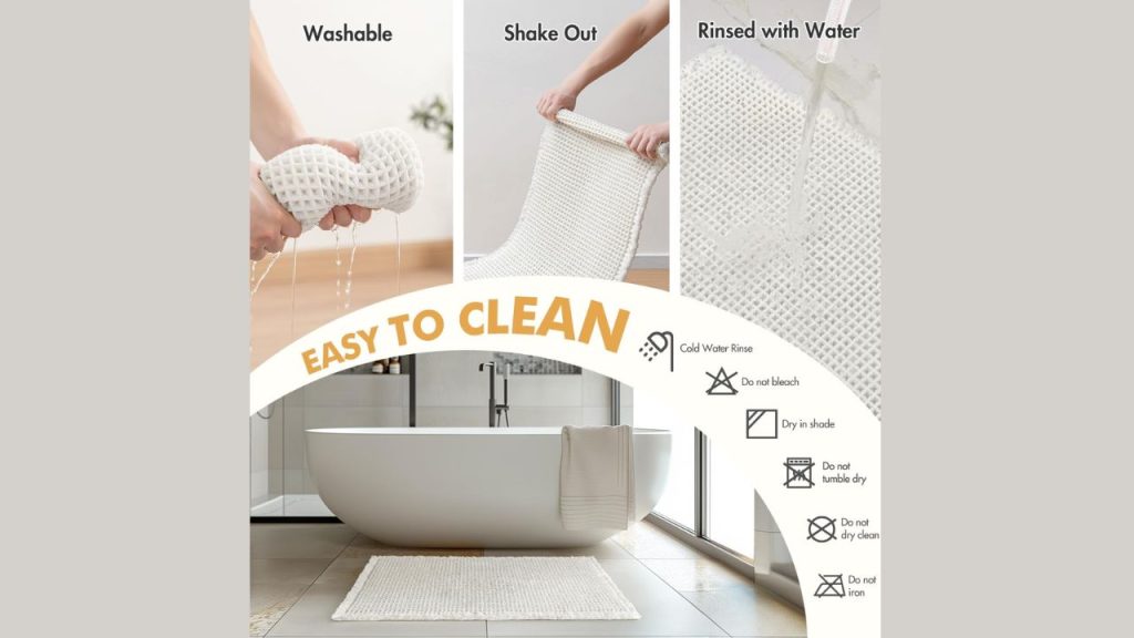 Bottom view of MIULEE bathroom rug showing durable non-slip backing for safe use