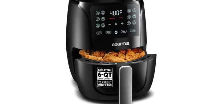 Gourmia Air Fryer digital model with basket on kitchen counter