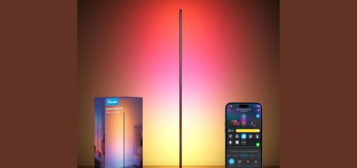 Govee LED Corner Lamp casting multicolor ambient glow in a modern living room corner