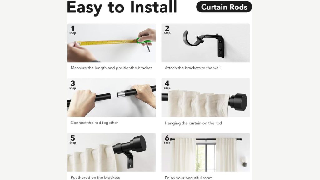 Stylish matte black and antique brass curtain rods for modern and classic interiors