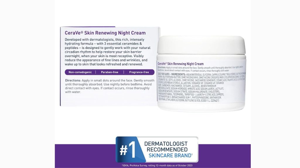 Nighttime skincare setup featuring CeraVe Skin Renewing Night Cream