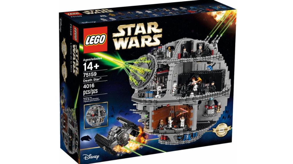 Official box art for the 2025 LEGO UCS Death Star 75419 set, showing the half-sphere design