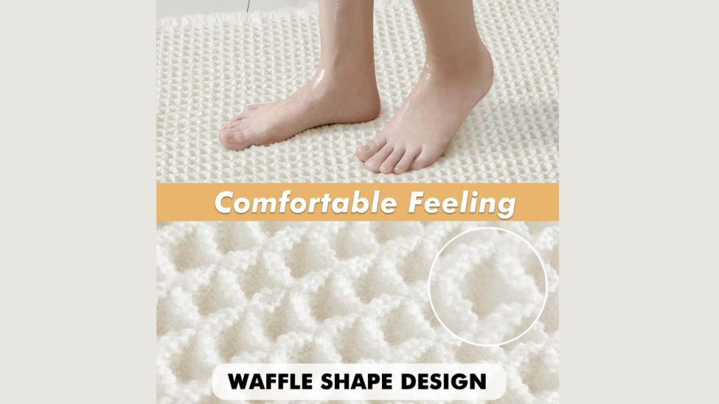 Close-up of MIULEE washable bathroom rugs showing soft microfiber and stitched edges