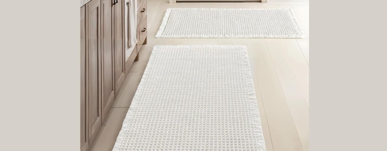 MIULEE plush microfiber bathroom rug in light gray, displayed on a bathroom floor