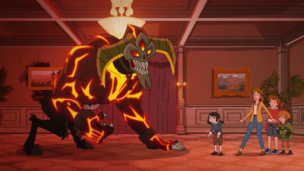 Various mischievous ghosts causing playful chaos inside the Undervale Hotel.