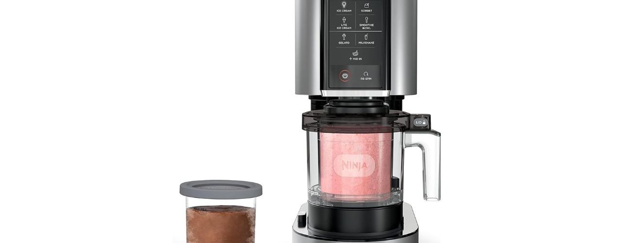 Ninja Creami Ice Cream Maker placed on a modern kitchen counter