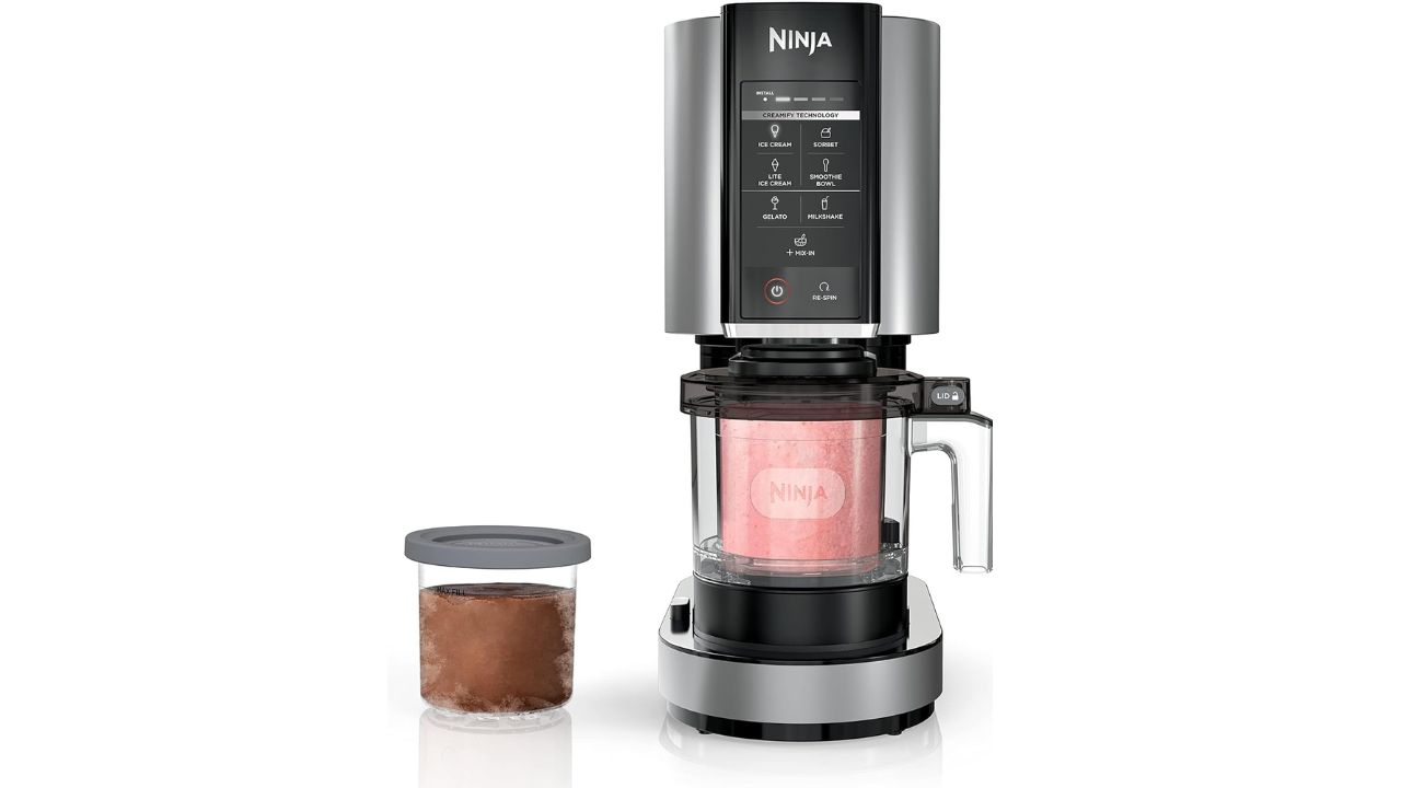 Ninja Creami Ice Cream Maker placed on a modern kitchen counter