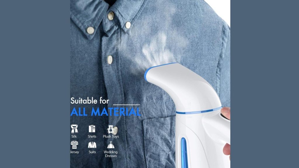 Person using OGHom Steamer on shirt for quick wrinkle-free results