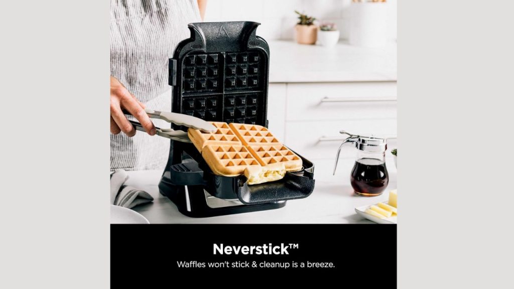 Golden Belgian waffles made with Ninja BW1001 waffle maker