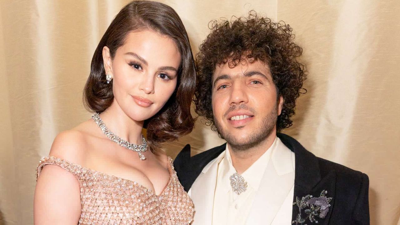 Backstage Selena Gomez and Benny Blanco smiling backstage on The Tonight Show, before wedding ring bearer announcement.