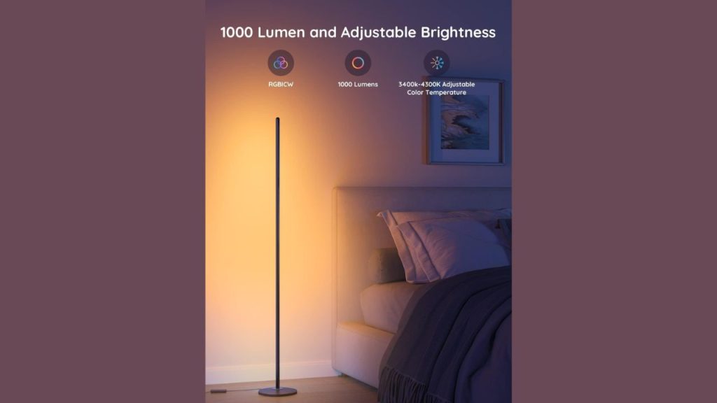 Sleek Govee LED Corner Lamp lighting up a small apartment corner with smart color controls
