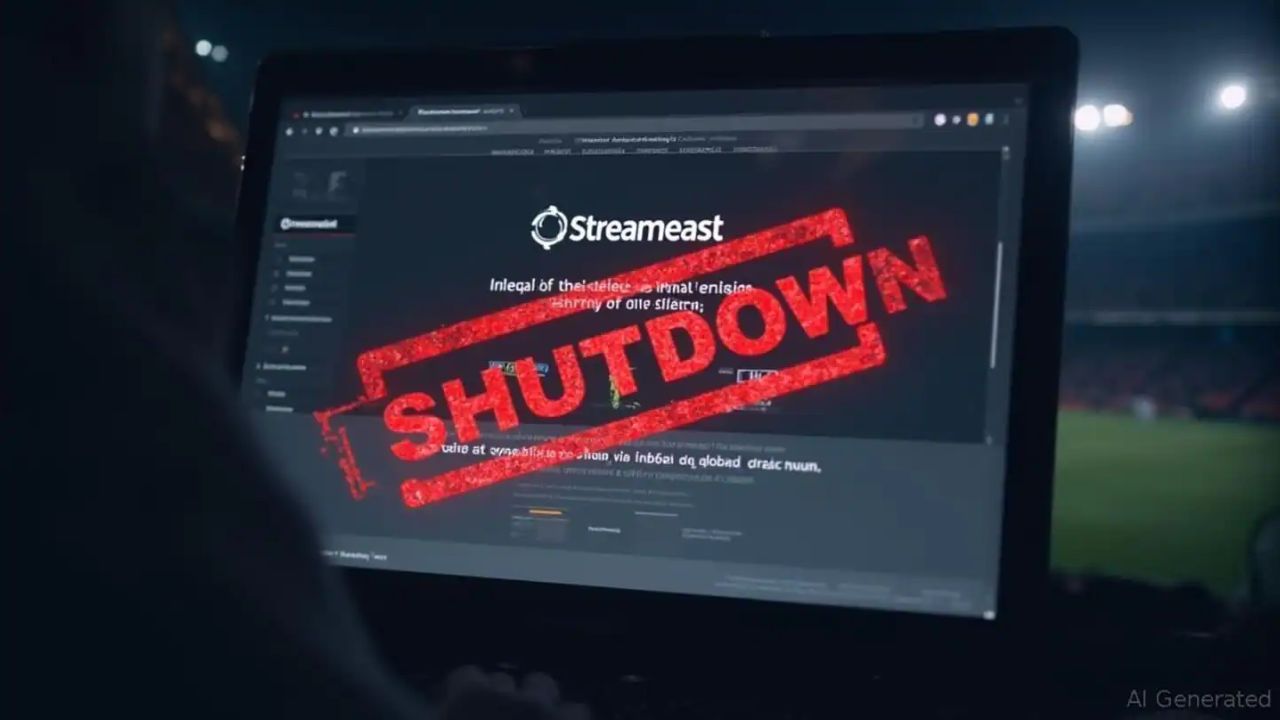 Bold red “SHUTDOWN” graphic overlay on a streaming interface, marking the end of illegal sports streaming.
