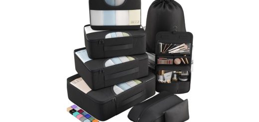 Veken 10-piece packing cubes set in multiple sizes with laundry and toiletry bags