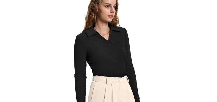 WIHOLL Long Sleeve Collared Polo Shirt in Burgundy