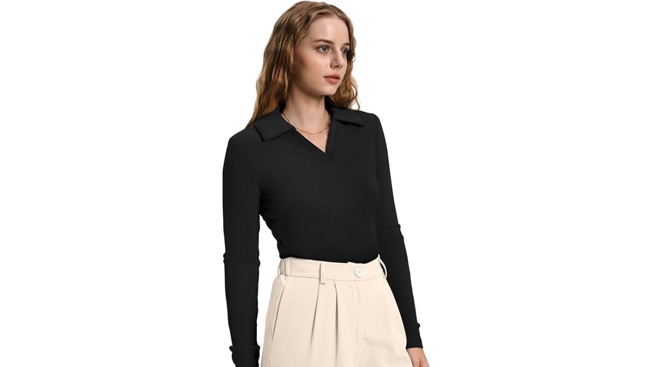 WIHOLL Long Sleeve Collared Polo Shirt in Burgundy