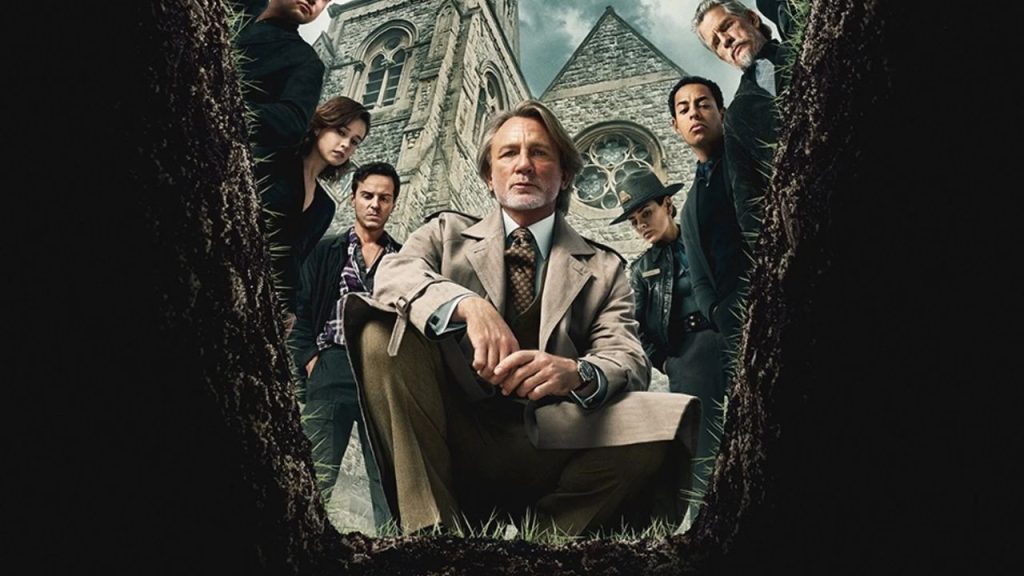 Wake Up Dead Man movie poster showing Daniel Craig as Benoit Blanc and ensemble cast