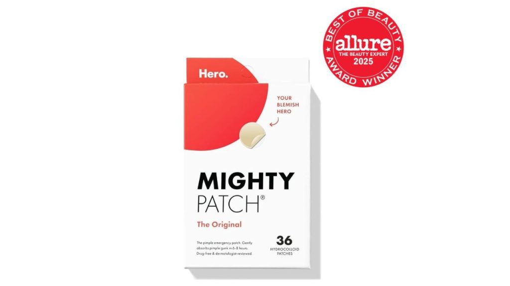 Box of Hero Cosmetics Mighty Patch Original, 36-count of hydrocolloid acne patches for overnight use.