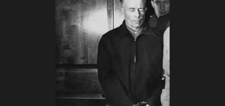 Ed Gein, 51, leaves the Waushara County court on Nov. 22, 1957, after learning that he will be sent to a state mental hospital at Waupum. Bettmann Archive