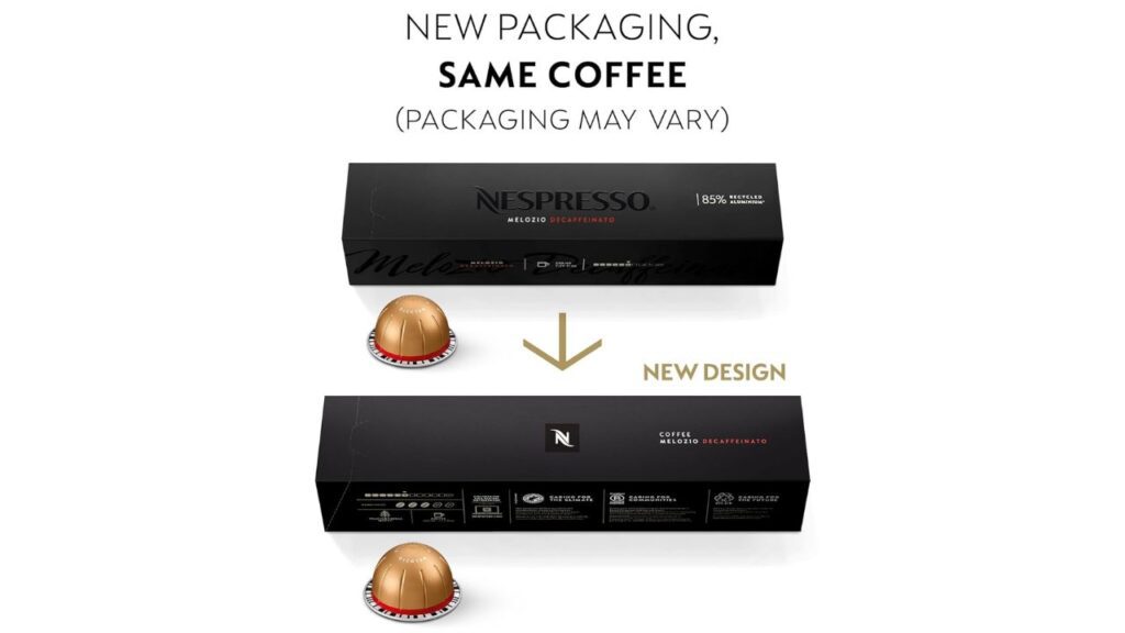 Rich golden crema on a cup of Nespresso Vertuo Melozio Decaffeinato decaf coffee